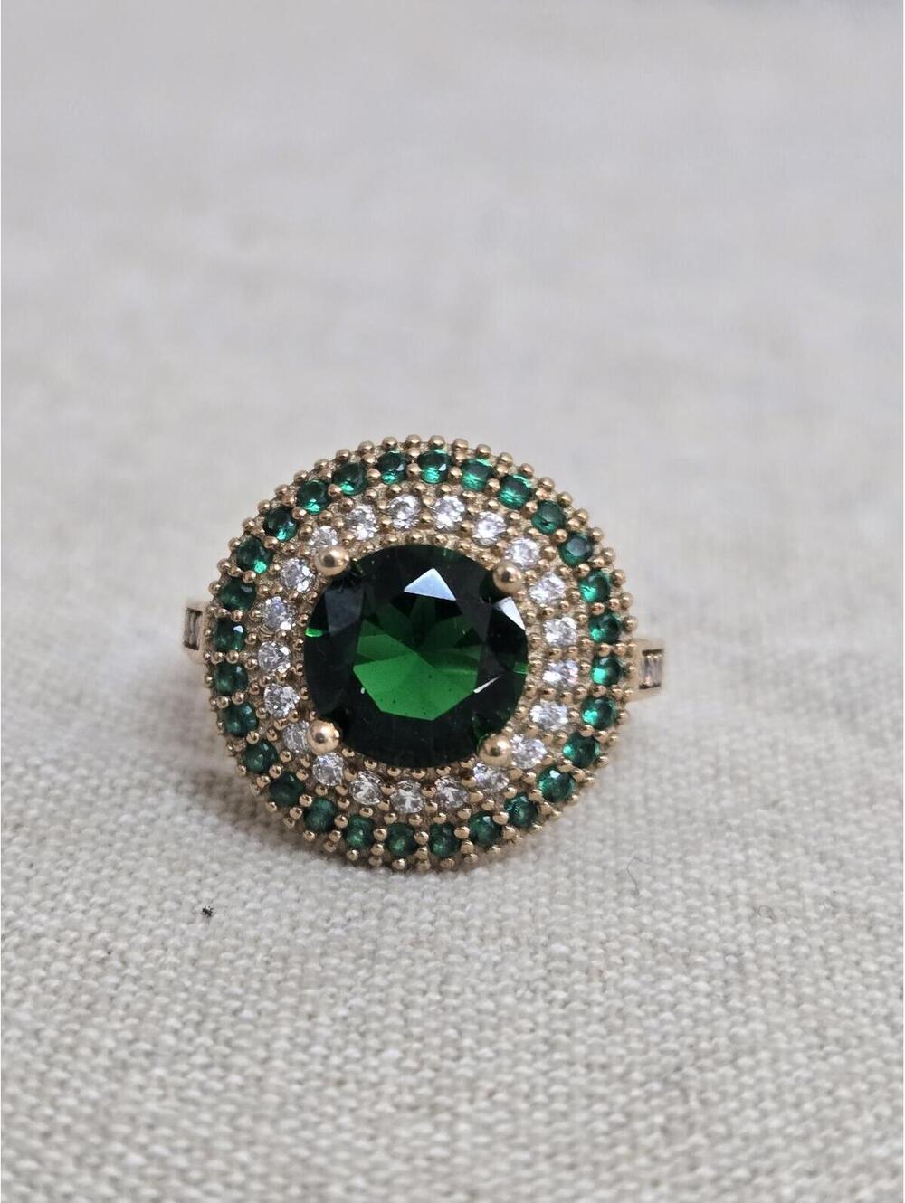 Vintage Ottoman 925 Silver Double Halo Green Statement Ring